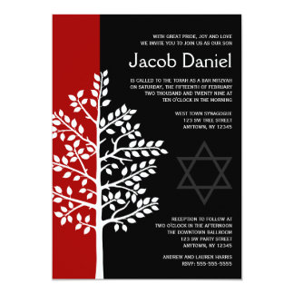 Red Black Tree of Life Bar Mitzvah Invitations