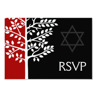 Red Black Tree of Life Bar Mitzvah RSVP Card