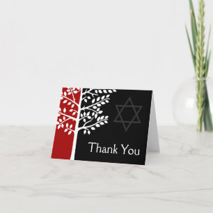 Red Black Tree of Life Bar Mitzvah Thank You Card