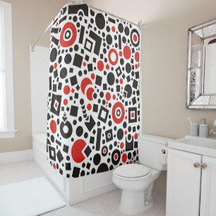 Red & Black Trendy Modern Art Deco Shower Curtain