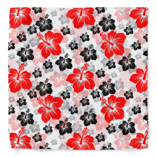 Red Black Tropical Hibiscus Floral Print Bandana