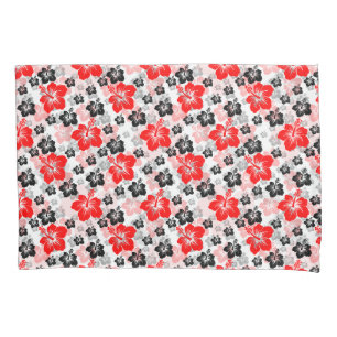 Red Black Tropical Hibiscus Floral Print Pillow Case