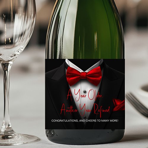 Red Black Tuxedo Champagne Label