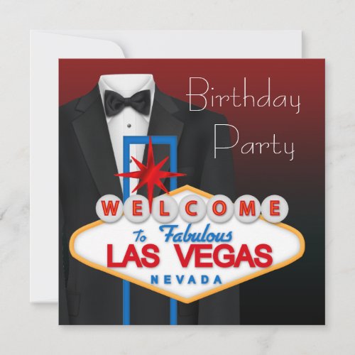 Red Black Tuxedo Mans Birthday Party Invitations