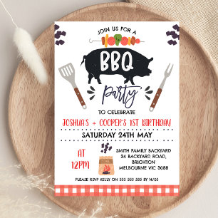 Red Black Twins Pig Roast Kebab BBQ Birthday Invitation
