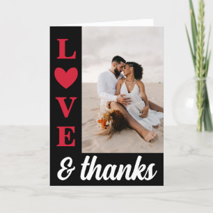 Red Black Typography Love & Thanks Wedding Photo Thank You Card