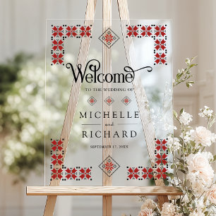 Red Black Ukrainian Wedding Welcome Acrylic Sign