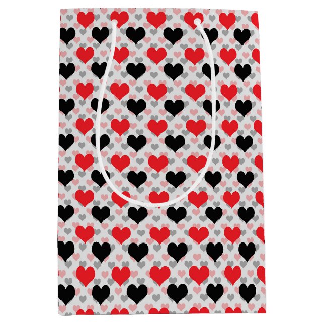 Red Black Valentine Love Hearts Medium Gift Bag (Front)