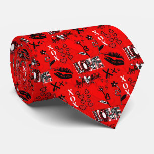 Red Black Valentine Love Men's Tie