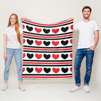 Red Black Valentines Day Hearts Stripes Pattern