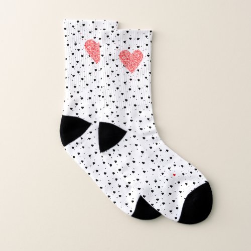 Red  Black Valentines Hearts Pattern Socks