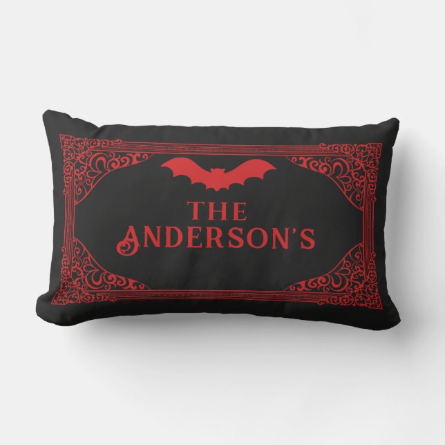 Red Black Vampire Bat Name Gothic  Lumbar Pillow (Front)