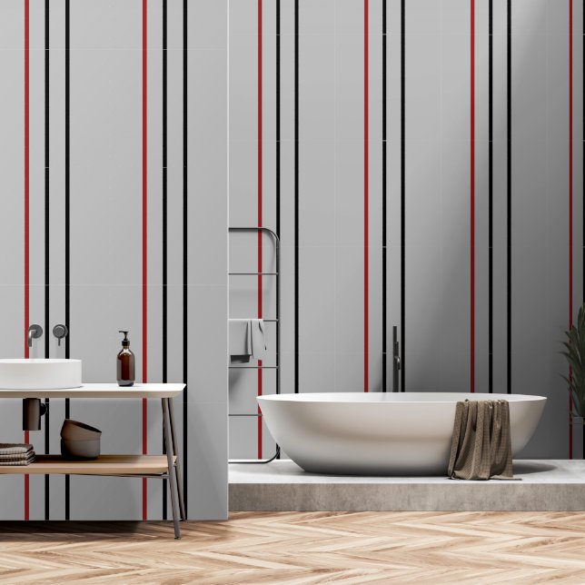 Red Black Vertical Stripe Gray Wallpaper (Bathroom)