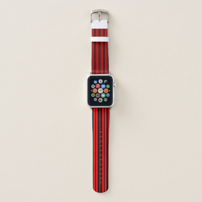 Red Black Vertical Stripes Pattern Apple Watch Band (Front)