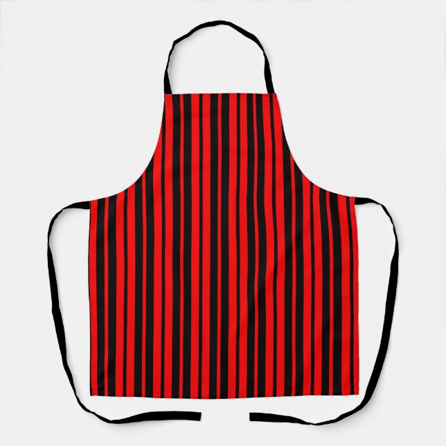 Red Black Vertical Stripes Pattern Apron (Front)