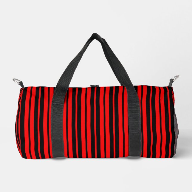 Red Black Vertical Stripes Pattern Duffle Bag (Front)