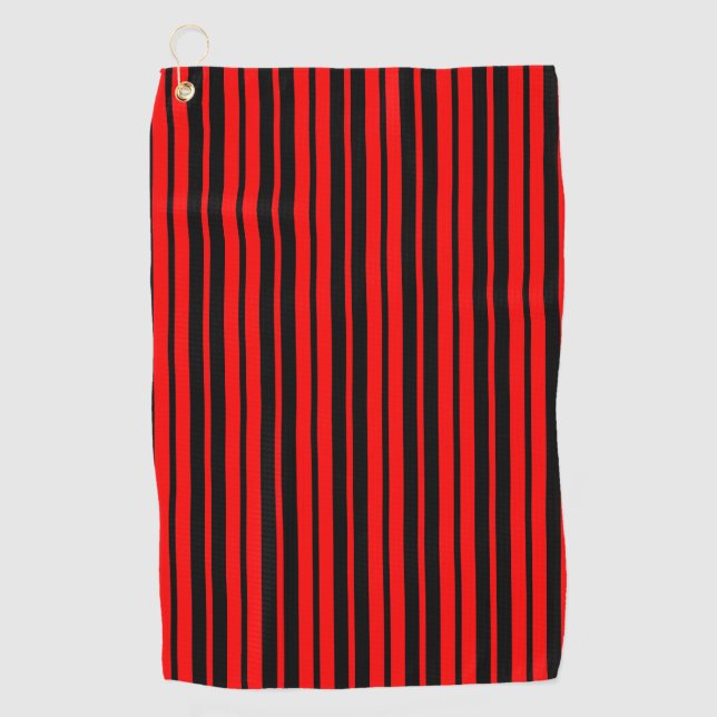 Red Black Vertical Stripes Pattern Golf Towel (Front)