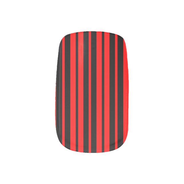 Red Black Vertical Stripes Pattern Minx Nail Art (Left Thumb)