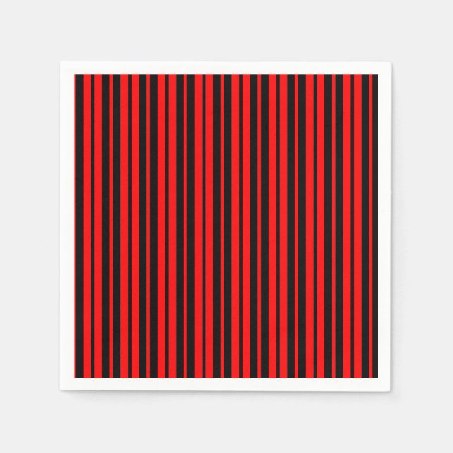 Red Black Vertical Stripes Pattern Napkins (Front)