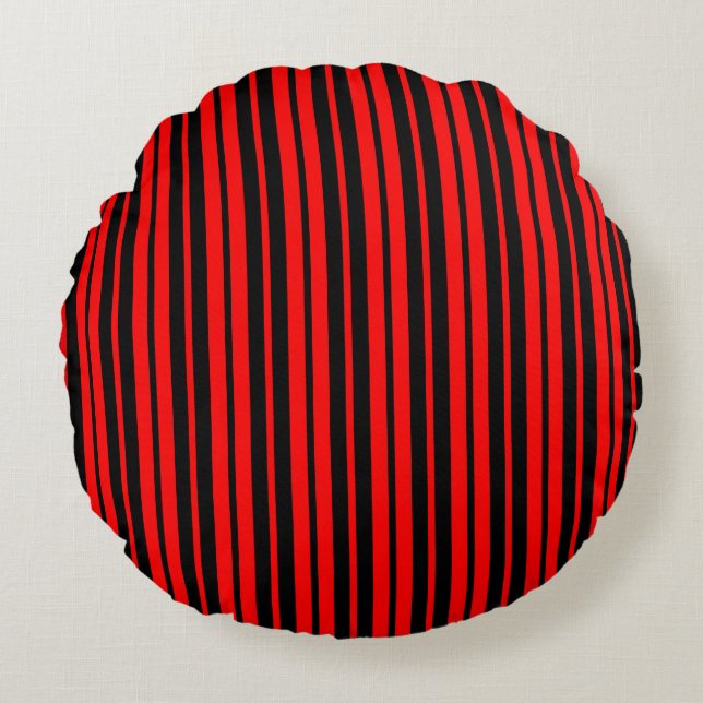 Red Black Vertical Stripes Pattern Round Pillow (Front)
