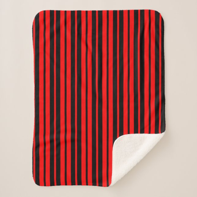 Red Black Vertical Stripes Pattern Sherpa Blanket (Front)