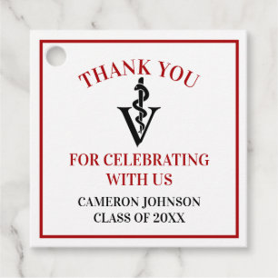 Red Black Veterinary School Graduation Party Favor Tags