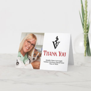 Red Black Veterinary School Graduation Photo Letterpress Thank You Card