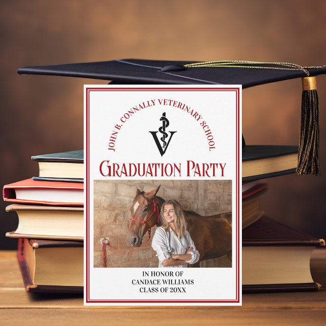 Red Black Veterinary School Photo Graduation Party Invitation (Creator Uploaded)