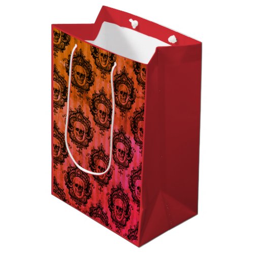 Red  Black Victorian Skulls Pattern Halloween Medium Gift Bag