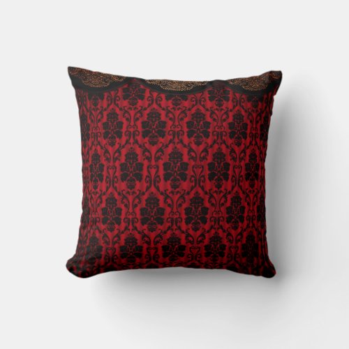 Red  Black Victorian Throw Pillow