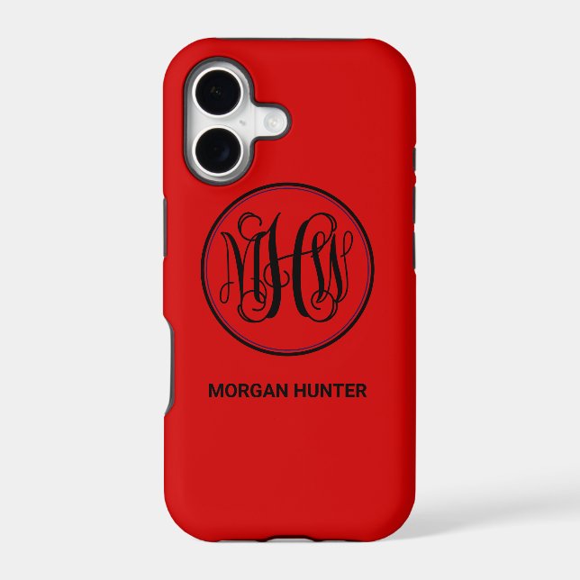 Red Black Vine Script Monogram, DIY BG Iphone Case (Back)