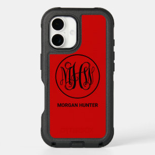 Red Black Vine Script Monogram, DIY BG iPhone 16 Case
