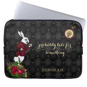 Red Black Vintage Alice in Wonderland Illustration Laptop Sleeve