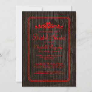 Red Black Vintage Barn Wood Bridal Shower Invites
