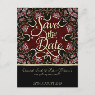 Red Black Vintage Bohemian Save the Date Postcard