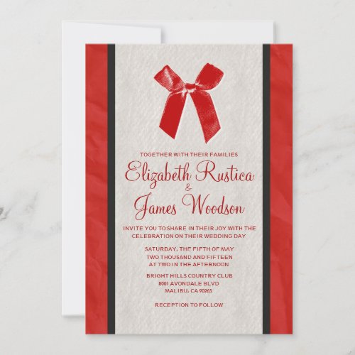 Red &amp; Black Vintage Bow Linen Wedding Invitations