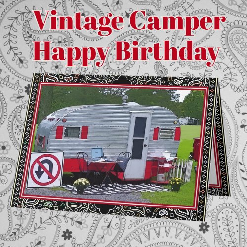 Red Black Vintage Camper Trailer Happy Birthday Card