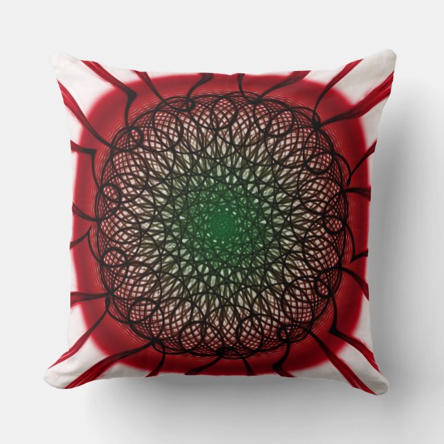Red black visionary pattern throw pillow (Front)