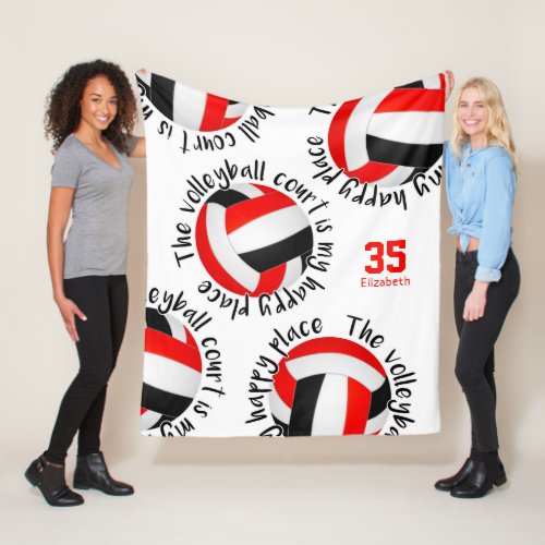 red black volleyball court happy place typography fleece blanket