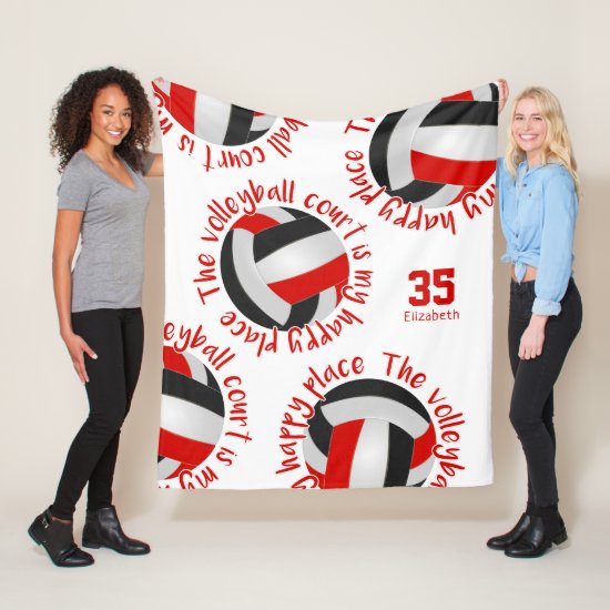 Red & black The volleyball court is my happy place typography fleece blanket