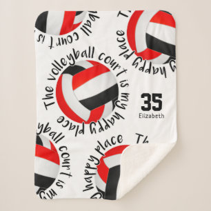 red black volleyball court happy place typography sherpa blanket