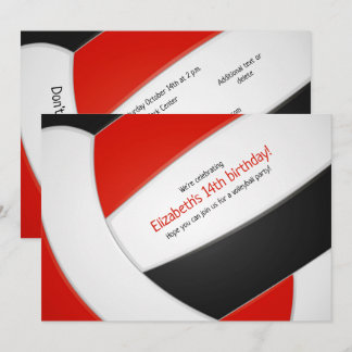 red black volleyball girls boys birthday party invitation