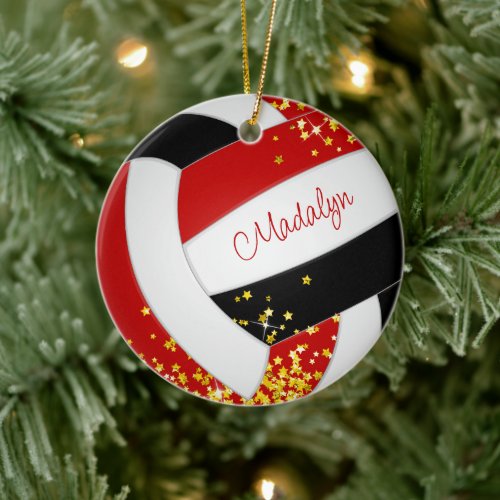 red black volleyball girls name tiny gold stars ceramic ornament