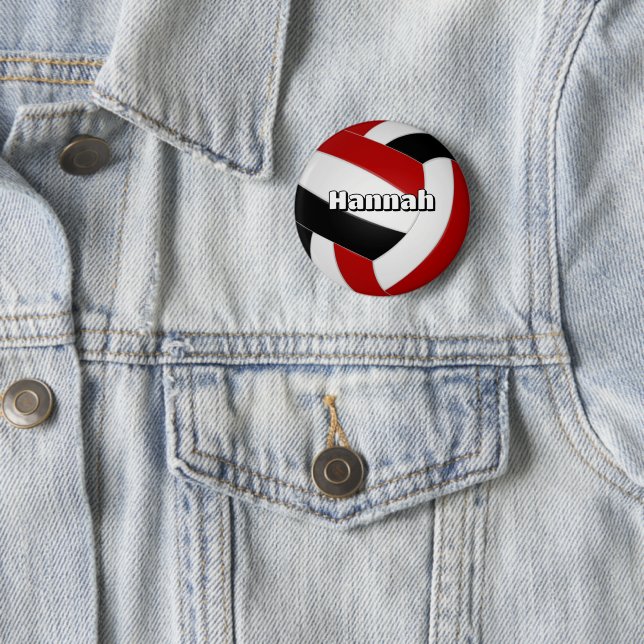 red black volleyball kids birthday party button (In Situ)