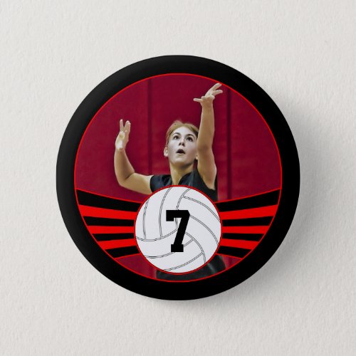 Red  Black Volleyball Photo  Jersey Number Button