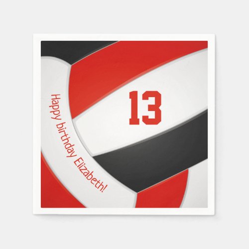 red black volleyball player kids birthday party napkins
