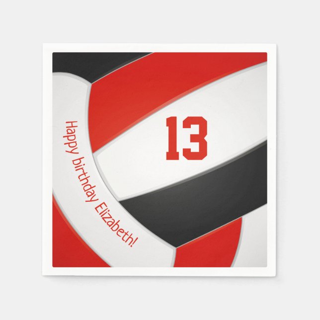 red black volleyball player kids birthday party napkins (Front)