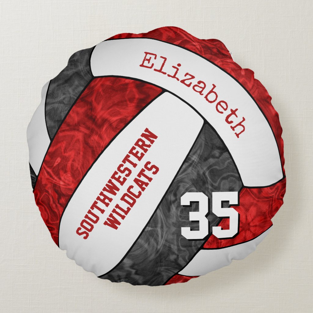 red black volleyball team colors girls sports room decor round pillow