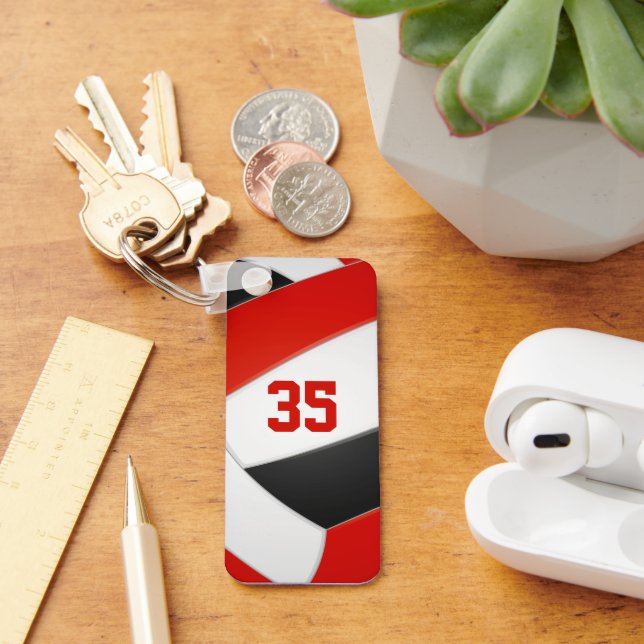 red black volleyball team colors kids personalized keychain (Desk)