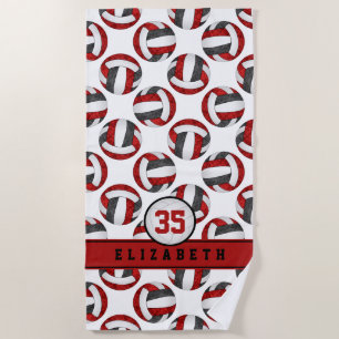 red black volleyball team colors sporty girls beach towel